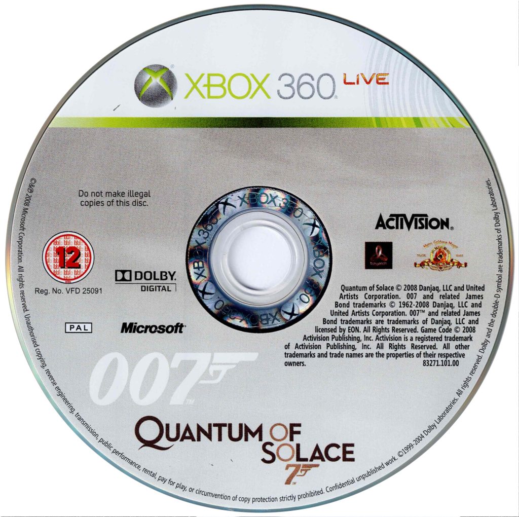007 Quantum of Solace Xbox 360 PAL DVD Disc scan high resolution Reference image