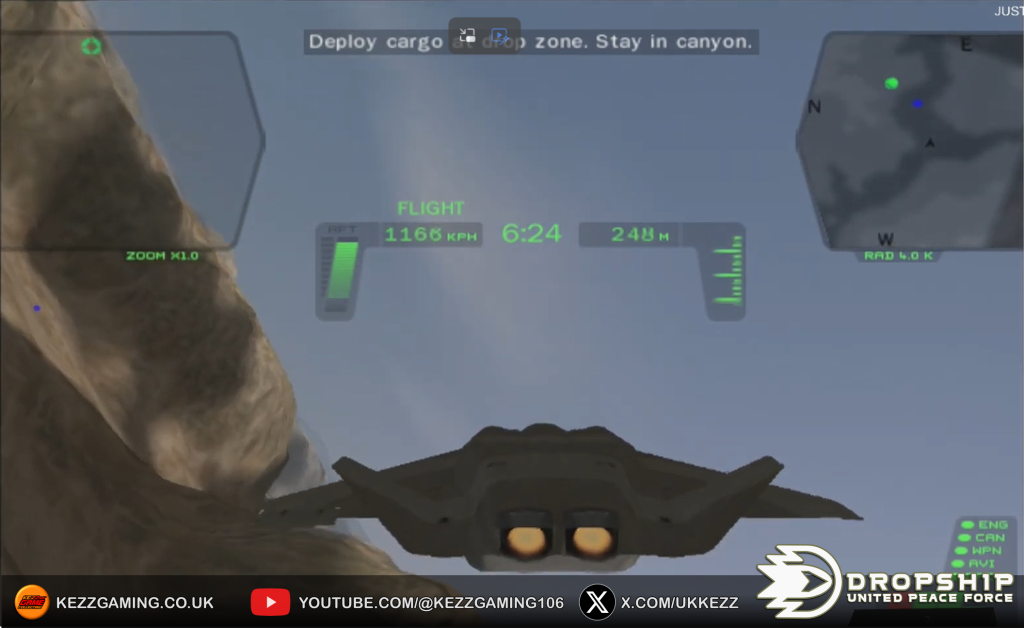 Dropship United Peace Force - Gameplay on the Play station 2, Dropship flying through the canyons