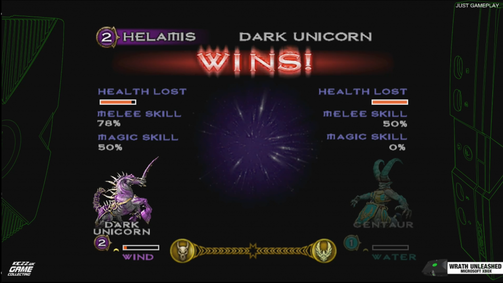 The end summary after a battle in the game Wrath Unleased
