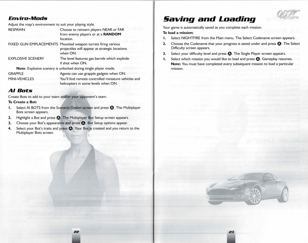 007 Nightfire Xbox Original Enviro-Mods AI bots saving and loading system from original PAL manual