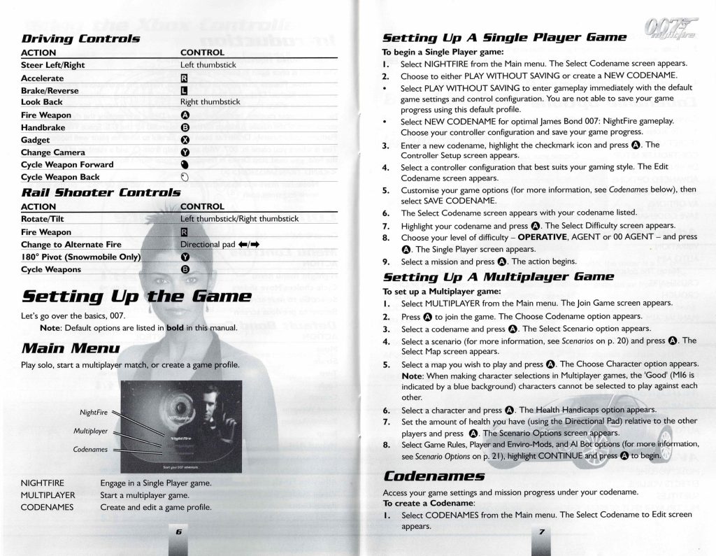 007 Nightfire Xbox Original driving controls and single player game setup from original PAL manual