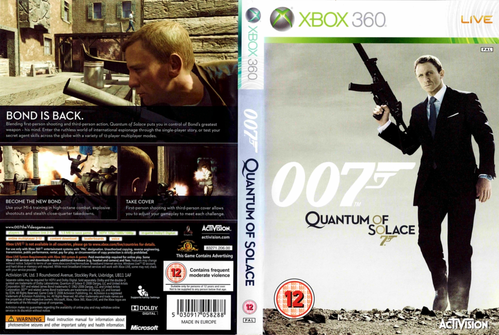 007 Quantum of Solace Xbox 360 PAL full cover and back inlay scan high resolution