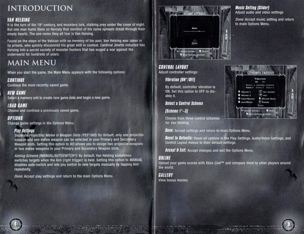 Van Helsing Xbox Original introduction story main menu and control layout from original PAL manual
