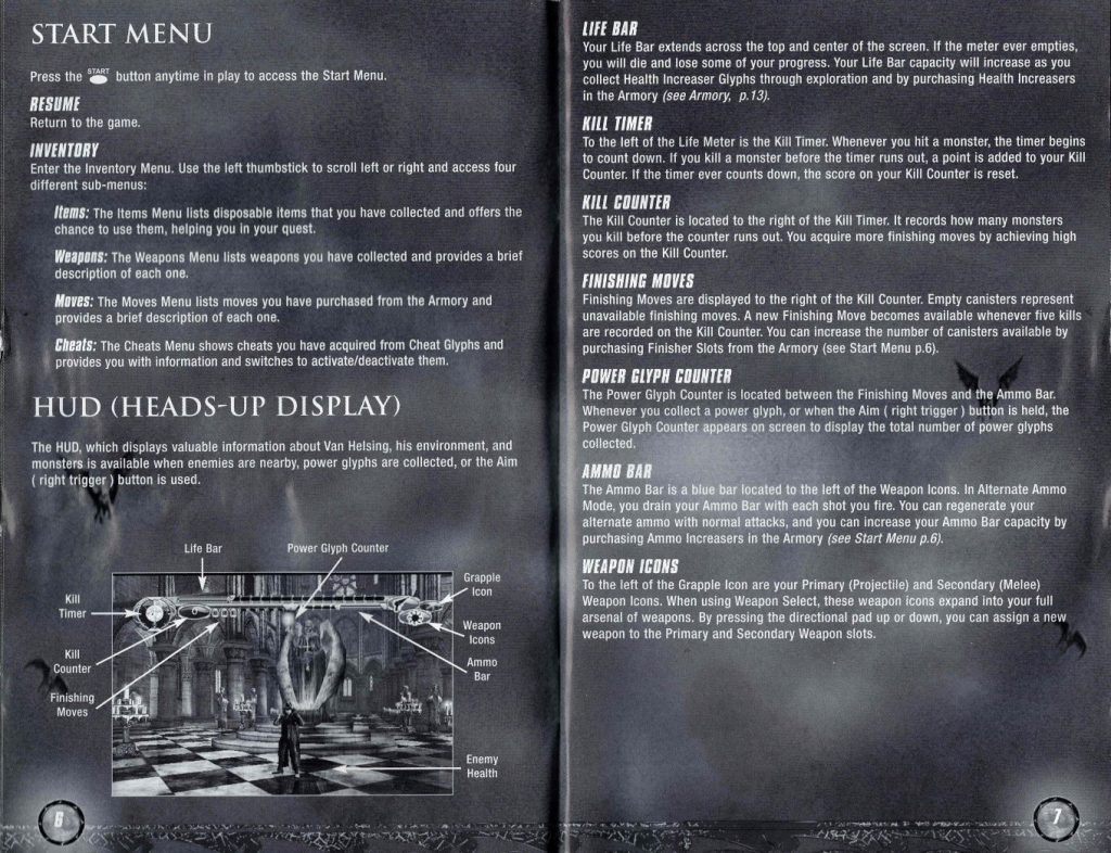 Van Helsing Xbox Original grapple icon weapons list and monsters guide from original PAL instruction manual
