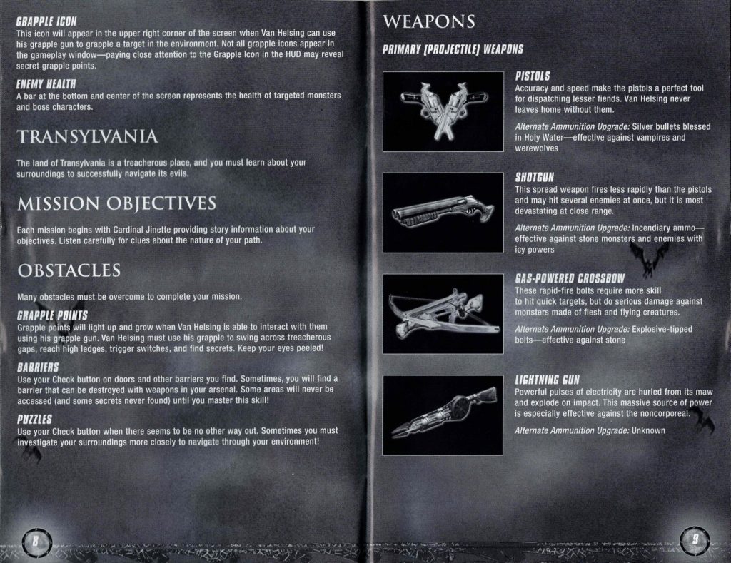 Van Helsing Xbox Original advanced controls armoury moves and power glyphs from original PAL manual