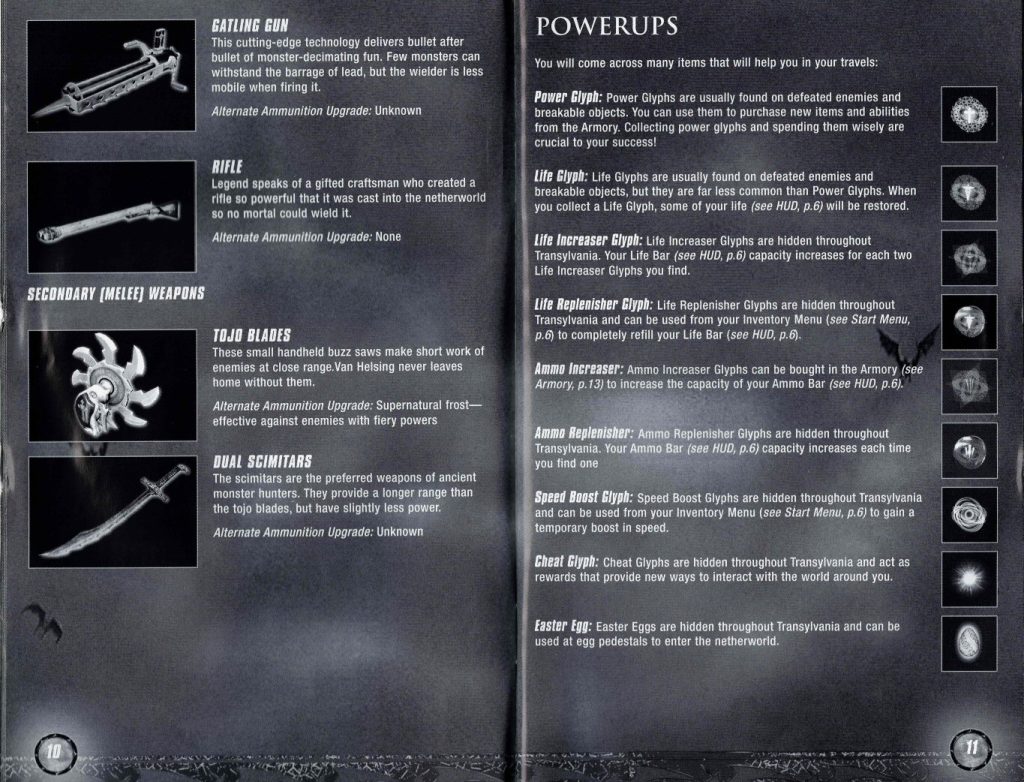 Van Helsing Xbox Original start menu HUD explanation and powerups from original PAL instruction manual