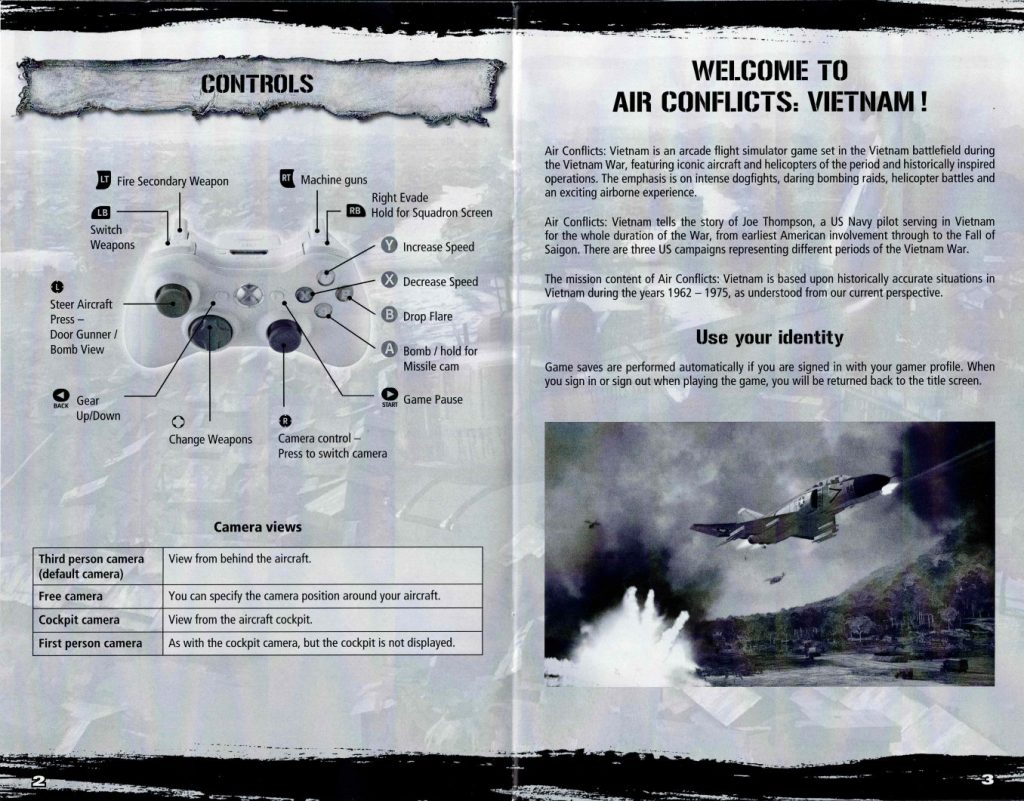 Air Conflicts Vietnam Xbox 360 controller layout and basic controls from original PAL instruction manual