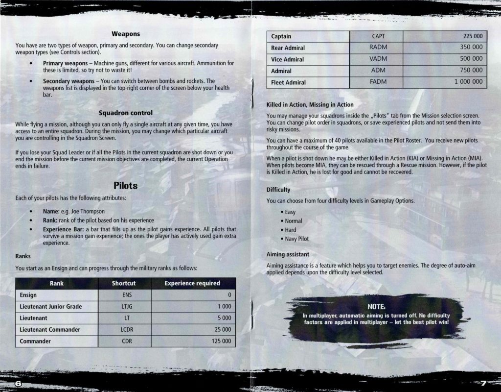Air Conflicts Vietnam Xbox 360 weapons list pilot ranks and squadron management from original PAL instruction manual
